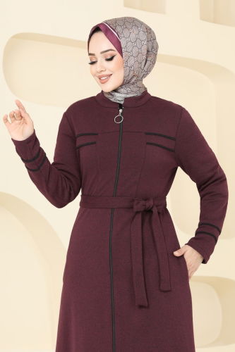 moda selvim Abaya PL9095 Burgundy - Thumbnail