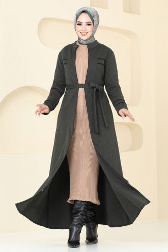 moda selvim Abaya PL9095 Khaki - Thumbnail