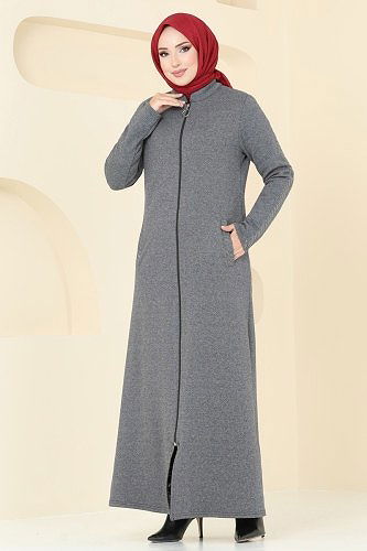 moda selvim عباءة رمادي PL9100 - Thumbnail