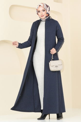 moda selvim Abaya PL9100 Navy Blue - Thumbnail