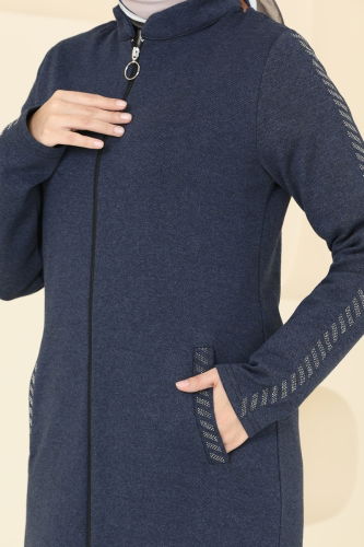 moda selvim Abaya PL9100 Navy Blue - Thumbnail