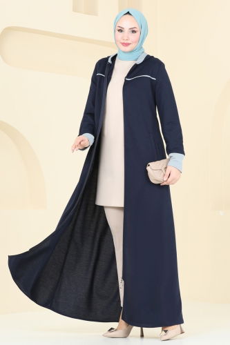 moda selvim Abaya PL9110 Navy Blue - Thumbnail