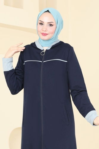 moda selvim Abaya PL9110 Navy Blue - Thumbnail