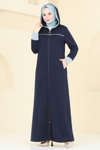 moda selvim Abaya PL9110 Navy Blue - Thumbnail