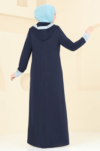 moda selvim Abaya PL9110 Navy Blue - Thumbnail