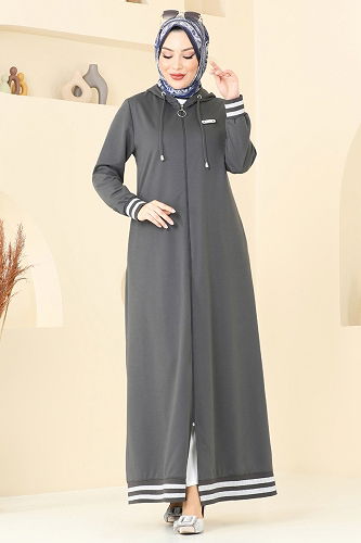 moda selvim عباءة رمادي غامق PL9126 - Thumbnail