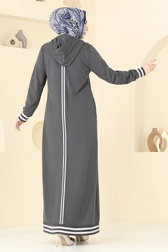 moda selvim عباءة رمادي غامق PL9126 - Thumbnail