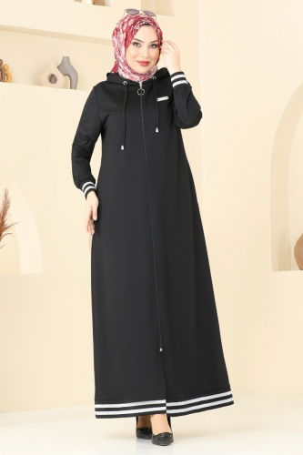 moda selvim عباءة أسود PL9126 - Thumbnail