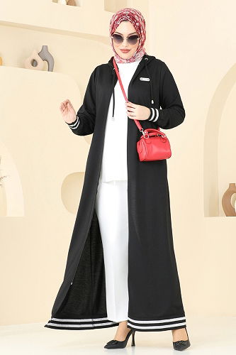 moda selvim عباءة أسود PL9126 - Thumbnail