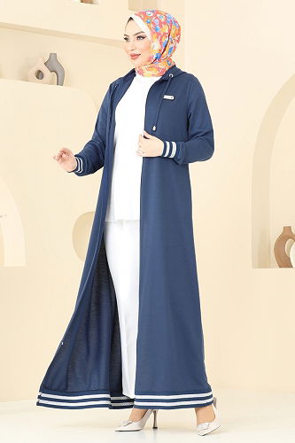 moda selvim Abaya PL9126 Indigo - Thumbnail