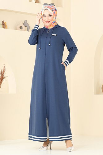 moda selvim Abaya PL9126 Indigo - Thumbnail