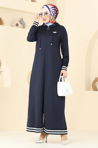 moda selvim Abaya PL9126 Navy Blue - Thumbnail