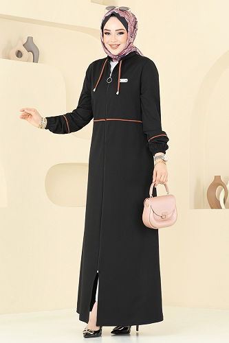 moda selvim عباءة أسود PL9129 - Thumbnail