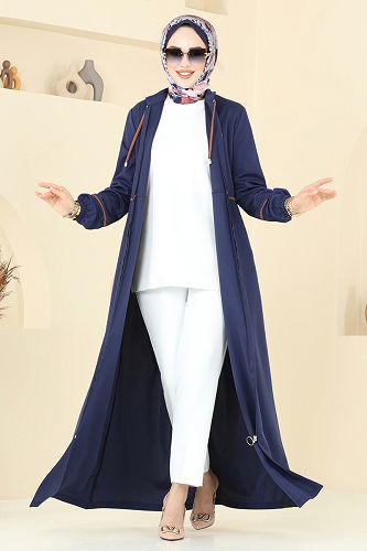 moda selvim Abaya PL9129 Navy Blue - Thumbnail