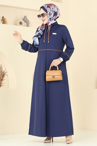 moda selvim Abaya PL9129 Navy Blue - Thumbnail