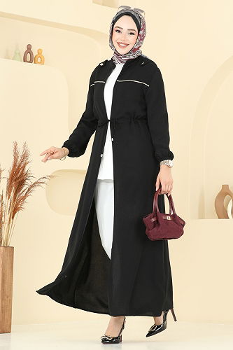 moda selvim Abaya PL9150 Black - Thumbnail