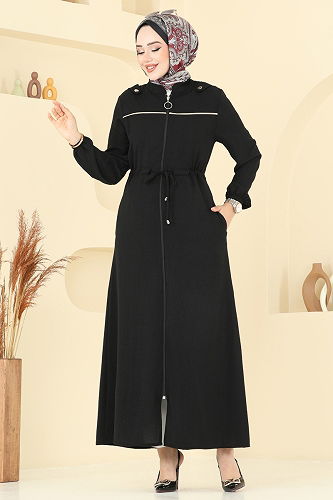 moda selvim عباءة أسود PL9150 - Thumbnail