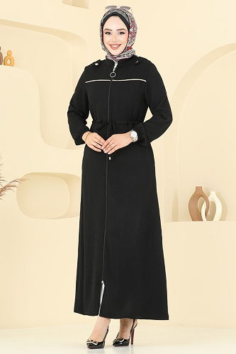 moda selvim عباءة أسود PL9150 - Thumbnail
