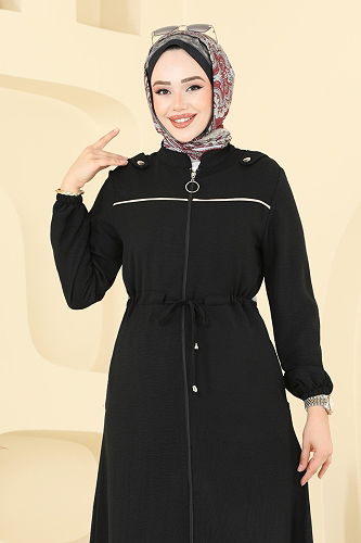 moda selvim عباءة أسود PL9150 - Thumbnail