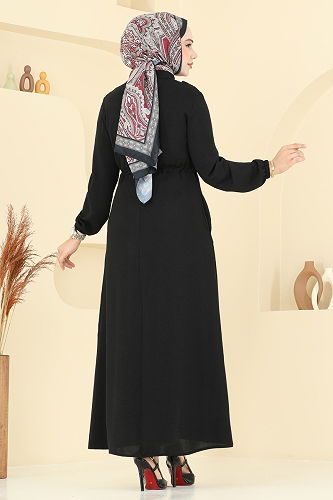 moda selvim عباءة أسود PL9150 - Thumbnail