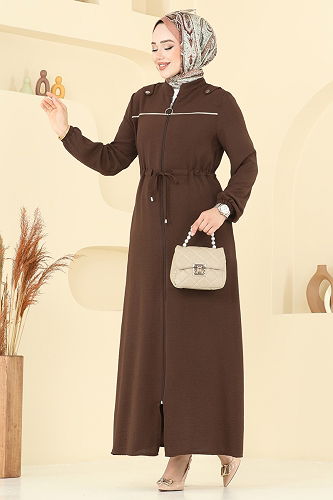 moda selvim Abaya PL9150 Brown - Thumbnail