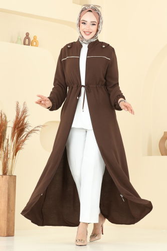moda selvim عباءة بني PL9150 - Thumbnail