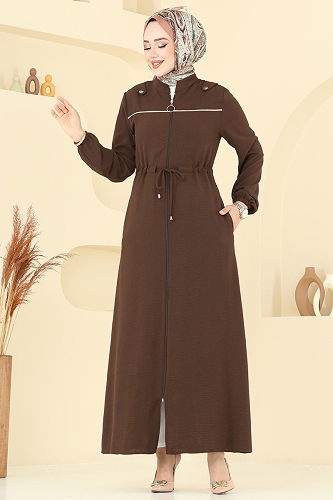 moda selvim عباءة بني PL9150 - Thumbnail