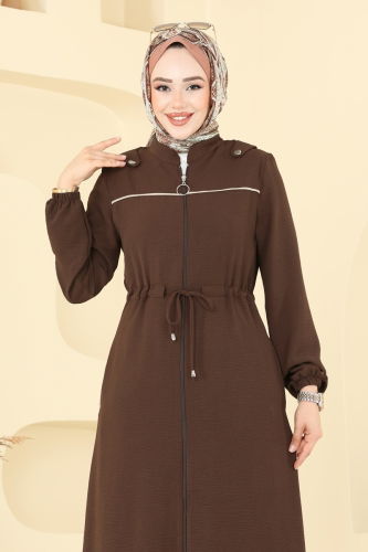 moda selvim عباءة بني PL9150 - Thumbnail