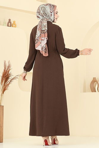 moda selvim عباءة بني PL9150 - Thumbnail