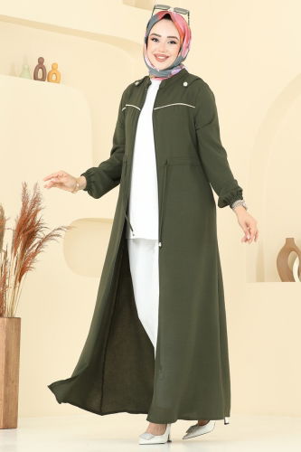 moda selvim عباءة اخضر عفني PL9150 - Thumbnail