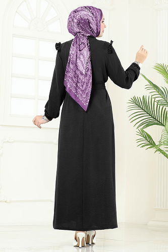 moda selvim عباءة أسود PL9151 - Thumbnail