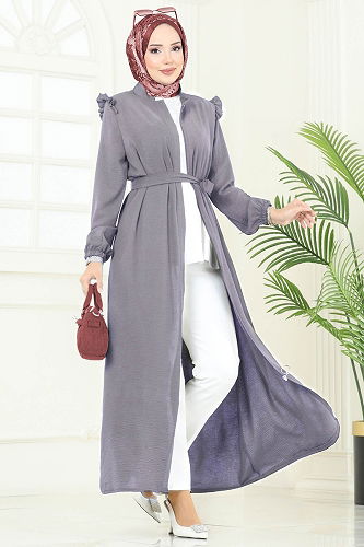 moda selvim Abaya PL9151 Gray - Thumbnail