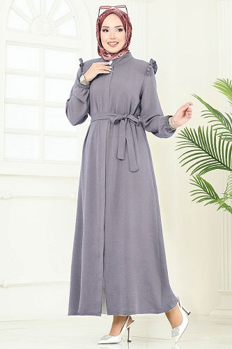 moda selvim Abaya PL9151 Gray - Thumbnail