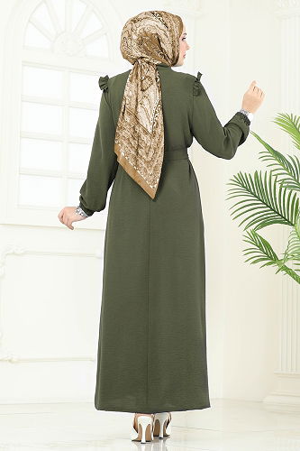 moda selvim Abaya PL9151 Khaki - Thumbnail