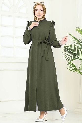 moda selvim Abaya PL9151 Khaki - Thumbnail