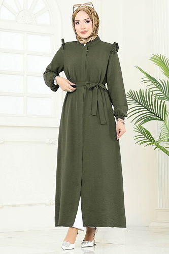 moda selvim Abaya PL9151 Khaki - Thumbnail