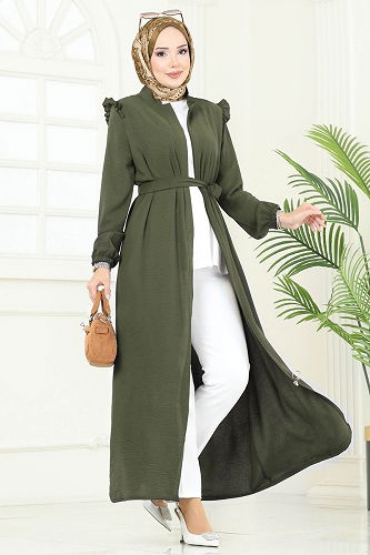 moda selvim عباءة اخضر عفني PL9151 - Thumbnail