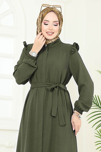 moda selvim عباءة اخضر عفني PL9151 - Thumbnail