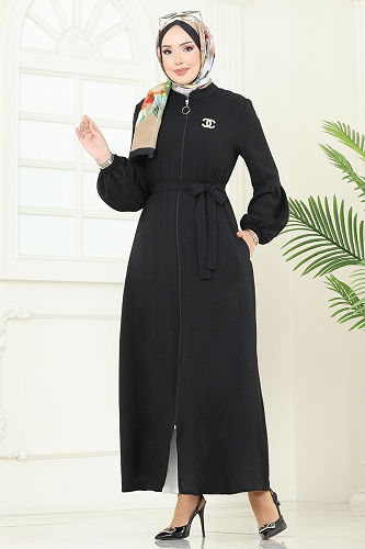 moda selvim Abaya PL9153 Black - Thumbnail