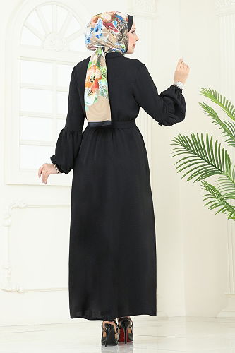 moda selvim Abaya PL9153 Black - Thumbnail