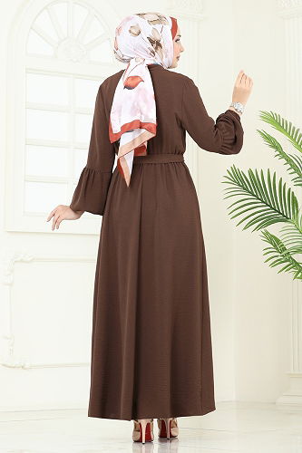moda selvim Abaya PL9153 Brown - Thumbnail