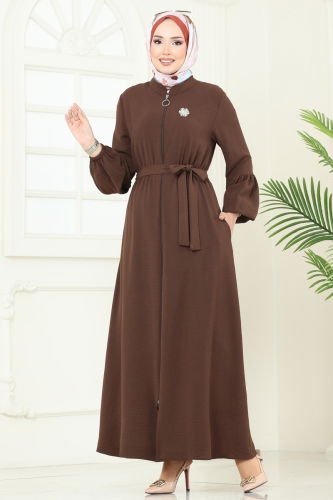 moda selvim Abaya PL9153 Brown - Thumbnail