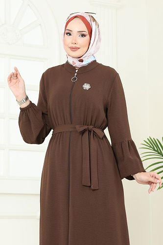 moda selvim Abaya PL9153 Brown - Thumbnail