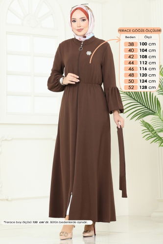 moda selvim Abaya PL9153 Brown - Thumbnail