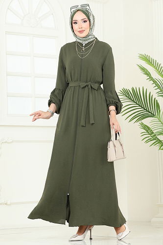 moda selvim Abaya PL9153 Khaki - Thumbnail
