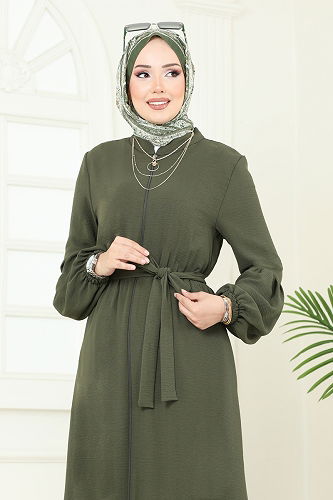 moda selvim Abaya PL9153 Khaki - Thumbnail
