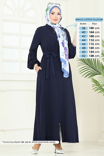 moda selvim Abaya PL9153 Navy Blue - Thumbnail