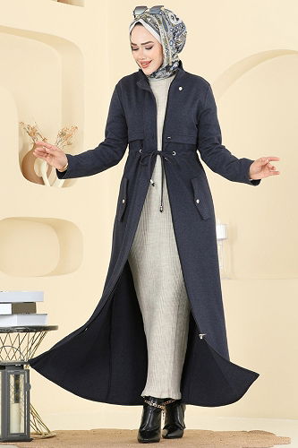 moda selvim Abaya PL9167 Navy Blue - Thumbnail