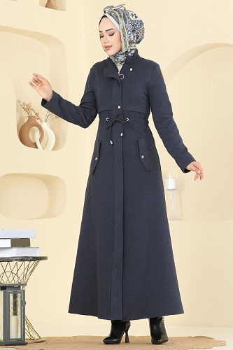 moda selvim Abaya PL9167 Navy Blue - Thumbnail
