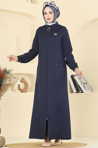 moda selvim Abaya PL9169 Navy Blue - Thumbnail